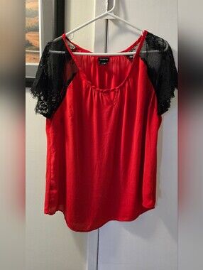 torrid Red Top with Black Lace Sleeves